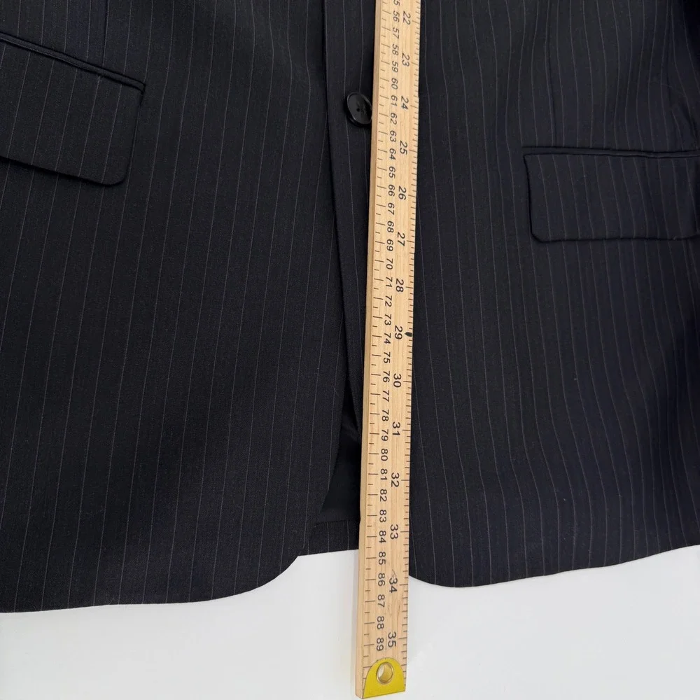 Claiborne Suit Jacket Mens 44L Black Pinstripe 100% Wool 3-Button Blazer